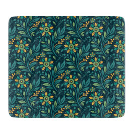 Elegant Yellow and Teal Floral Pattern Design Snijplank