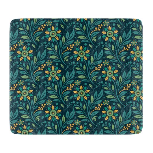 Elegant Yellow and Teal Floral Pattern Design Snijplank (Voorkant)