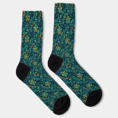 Elegant Yellow and Teal Floral Pattern Design Sokken (Rechts)
