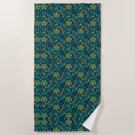 Elegant Yellow and Teal Floral Pattern Design Strandlaken