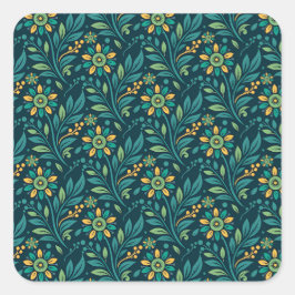 Elegant Yellow and Teal Floral Pattern Design Vierkante Sticker