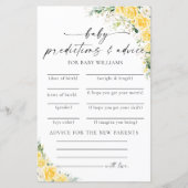 Elegant Yellow Baby Shower Predictions Card (Voorkant)