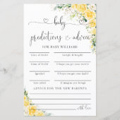 Elegant Yellow Baby Shower Predictions Card  (Voorkant)