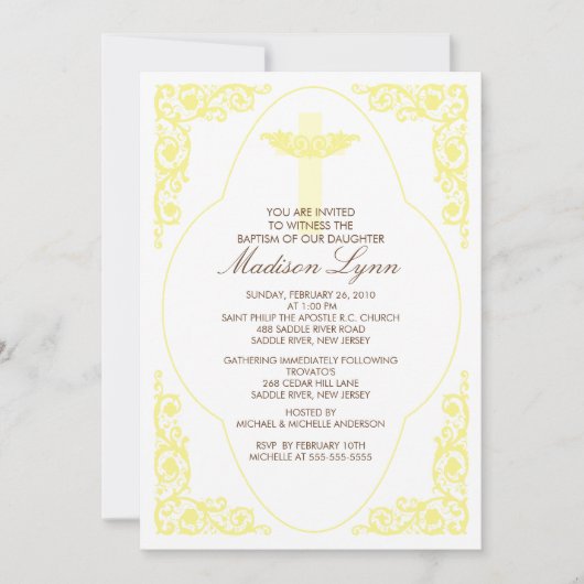 Elegant Yellow Baptism Invitation Kaart (Voorkant)