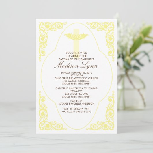 Elegant Yellow Baptism Invitation Kaart (Staand voorkant)