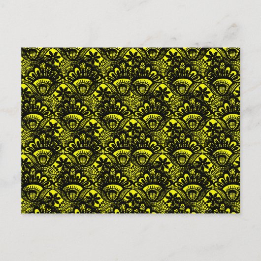 Elegant  Yellow Black Damask Lace Pattern Briefkaart (Voorkant)