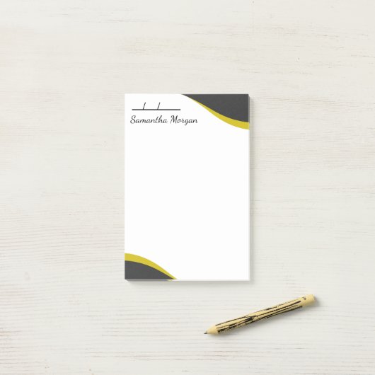 Elegant yellow & black waves customizable post-it® notes (Op bureau)