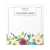 Elegant Yellow Blue Burgundy Waterverf Floral Notitieblok (Voorkant)