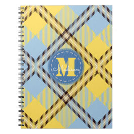 Elegant Yellow Blue Tartan Jeans Monogram Script Notitieboek