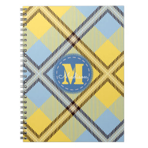 Elegant Yellow Blue Tartan Jeans Monogram Script Notitieboek