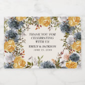 Elegant Yellow Blue Waterverf Floral Wedding Likeurfles Etiket (Enkel label)