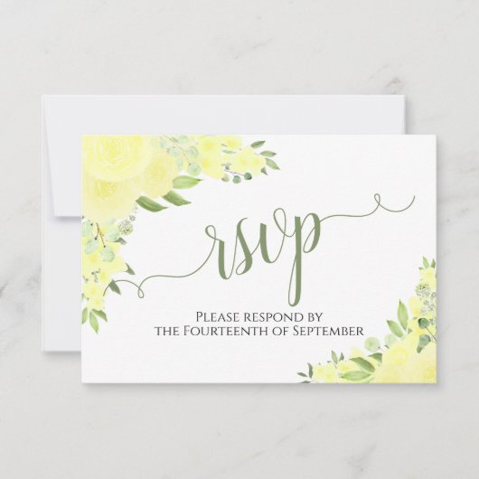 Elegant Yellow Boho Floral kalligraphy Wedding RSVP Kaartje (Voorkant)