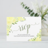 Elegant Yellow Boho Floral kalligraphy Wedding RSVP Kaartje (Staand voorkant)