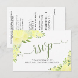 Elegant Yellow Boho Floral kalligraphy Wedding RSVP Kaartje