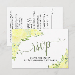 Elegant Yellow Boho Floral kalligraphy Wedding RSVP Kaartje