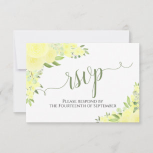Elegant Yellow Boho Floral kalligraphy Wedding RSVP Kaartje