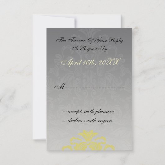 elegant "yellow bruiloft RSVP Standard 3.5 x 5 (Achterkant)