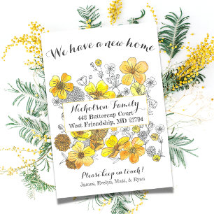 Elegant Yellow Buttercup Floral Nieuw adres Aankondiging