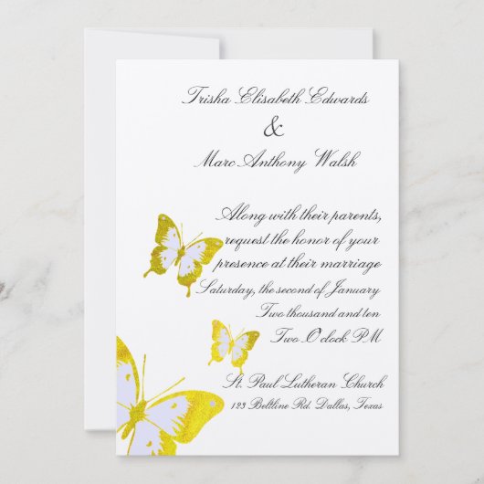 Elegant yellow Butterflies Wedding Kaart (Voorkant)
