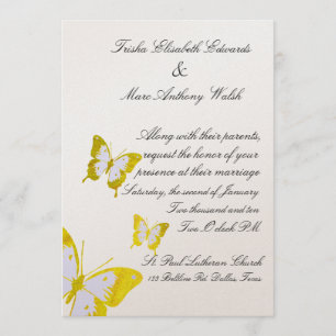 Elegant yellow Butterflies Wedding Kaart