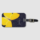 Elegant Yellow Butterfly Black Damask voeg naam iP Bagagelabel (Voorkant (horizontaal))
