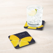 Elegant Yellow Butterfly Black Damask voeg naam to Bier Onderzetter (Rechterzijde)