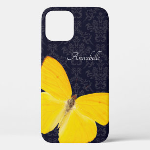 Elegant Yellow Butterfly Black Damask voeg naam to Case-Mate iPhone Case