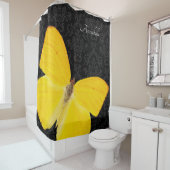 Elegant Yellow Butterfly Black Damask voeg naam to Douchegordijn (In situ)