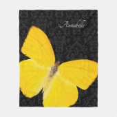 Elegant Yellow Butterfly Black Damask voeg naam to Fleece Deken (Voorkant)