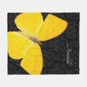 Elegant Yellow Butterfly Black Damask voeg naam to Fleece Deken (Voorkant (Horizontaal))
