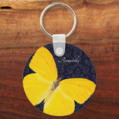 Elegant Yellow Butterfly Black Damask voeg naam to Sleutelhanger (Voorkant)