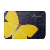Elegant Yellow Butterfly Black Damask voeg naamtas Badmat (Voorkant)