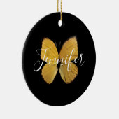 Elegant Yellow Butterfly Script op maat Keramisch Ornament (Rechts)