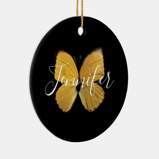 Elegant Yellow Butterfly Script op maat Keramisch Ornament (Rechts)