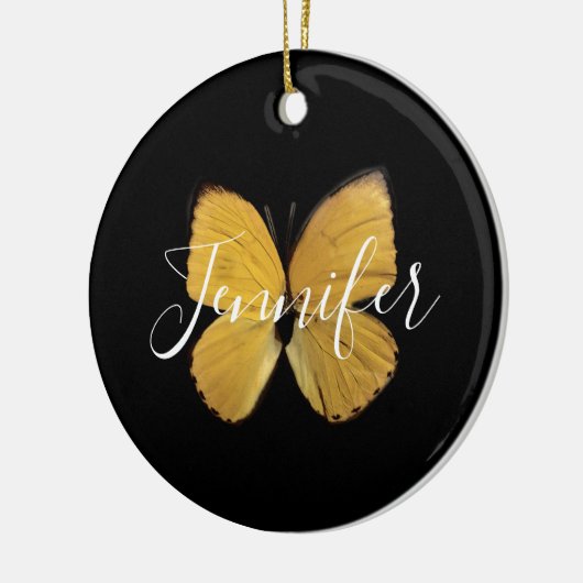 Elegant Yellow Butterfly Script op maat Keramisch Ornament (Links)