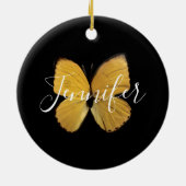 Elegant Yellow Butterfly Script op maat Keramisch Ornament (Achterkant)