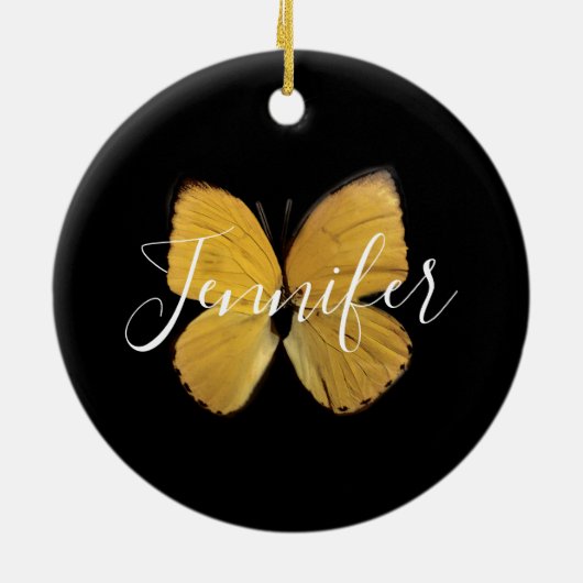 Elegant Yellow Butterfly Script op maat Keramisch Ornament (Achterkant)