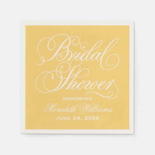 Elegant Yellow Calligraphy Wedding Vrijgezellenfee Servetten (Voorkant)