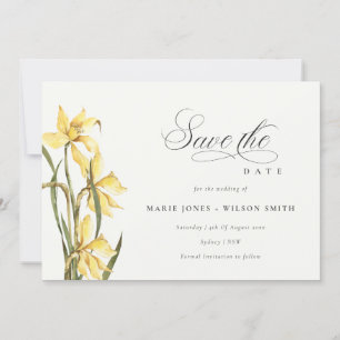 Elegant Yellow Daffodil Floral Save the Date Kaart
