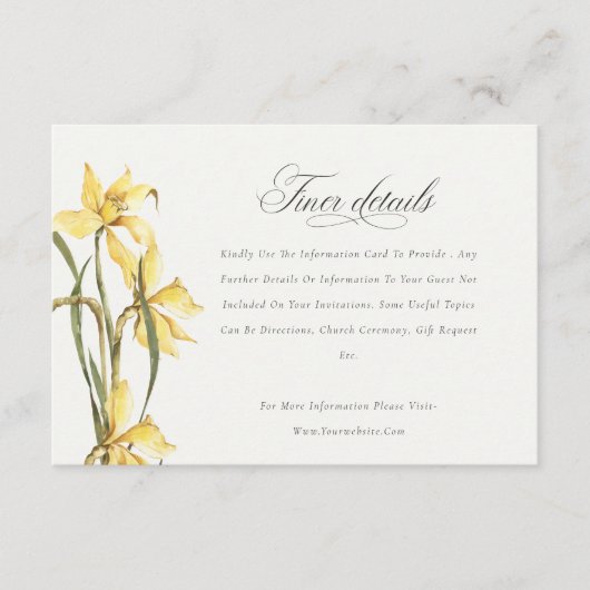 Elegant Yellow Daffodil Waterverf Wedding Details Informatiekaartje (Voorkant)