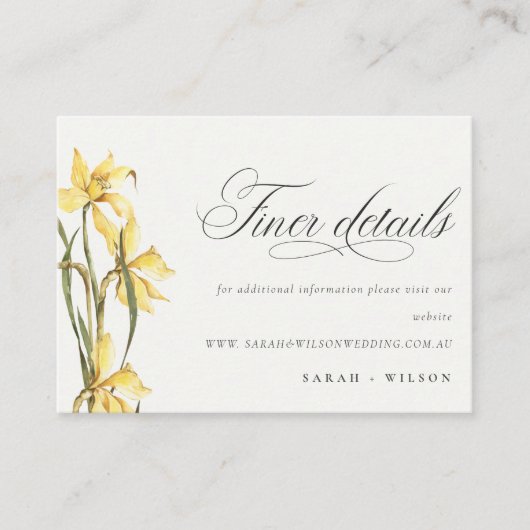 Elegant Yellow Daffodil Waterverf Wedding Website Informatiekaartje (Voorkant)