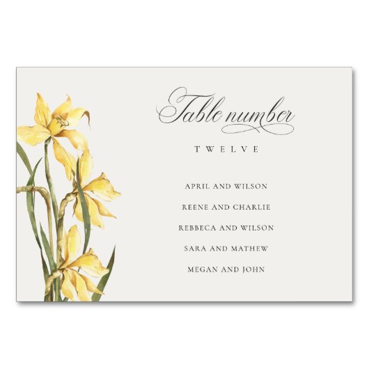 Elegant Yellow Daffodil Wedding Seding Chart Kaart (Achterkant)