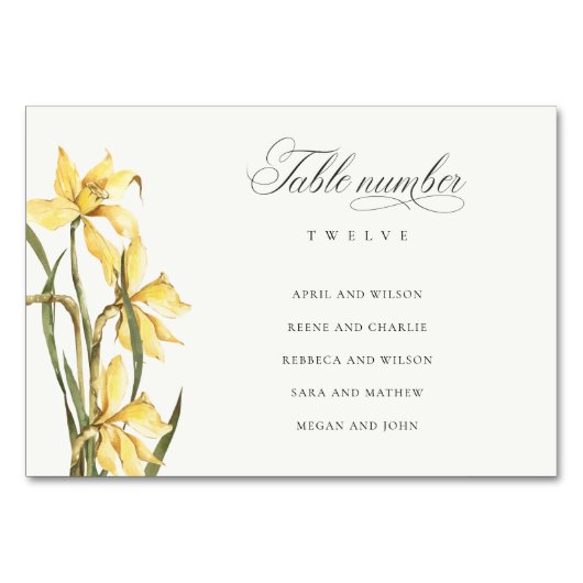 Elegant Yellow Daffodil Wedding Seding Chart Kaart (Voorkant)