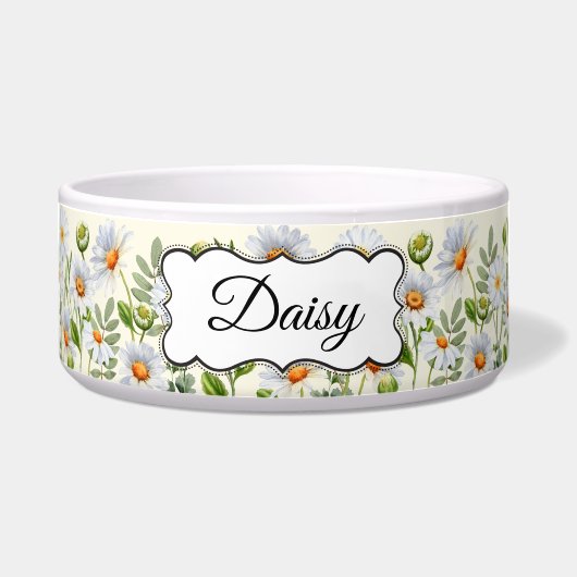 Elegant Yellow Daisy Personalized Pet Bowl Voerbakje (Voorkant)