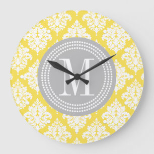 Elegant Yellow Damask gepersonaliseerd Grote Klok