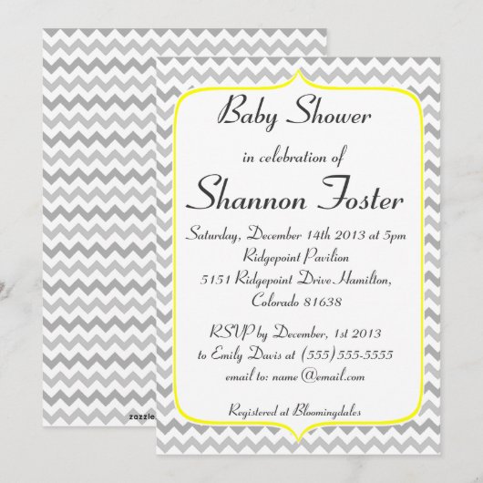 Elegant Yellow en Gray Chevron Baby shower Kaart (Voorkant / Achterkant)
