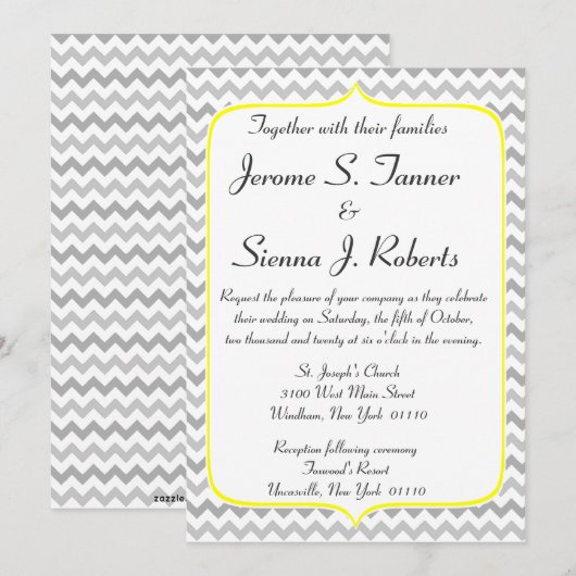 Elegant Yellow en Gray Chevron Wedding Invitation Kaart (Voorkant / Achterkant)
