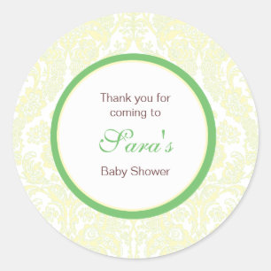 Elegant Yellow en Green Damask Favor Sticker