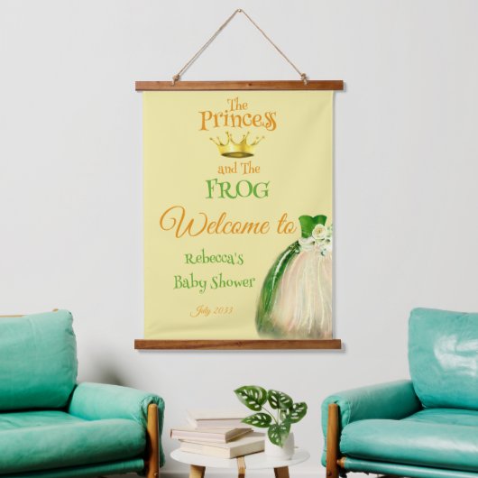 Elegant Yellow en Green Princess Frog Baby shower Hangend Wandkleed (Woonkamer)