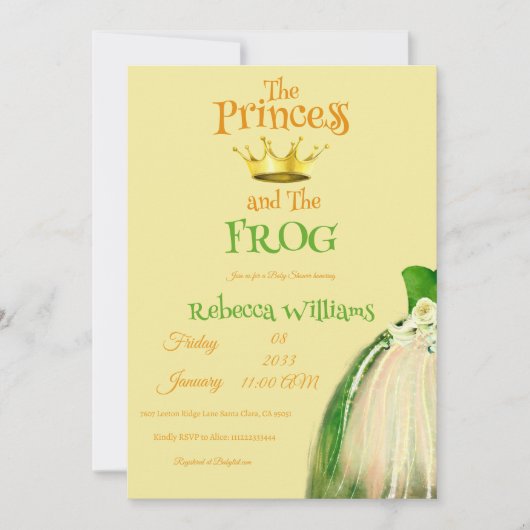 Elegant Yellow en Green Princess Frog Baby shower Kaart (Voorkant)